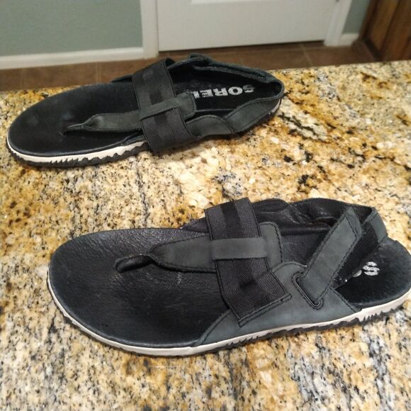 Sorel Out N About Plus Sandals Leather Thong Slingback Black Women's Sz 7.5 - Picture 4 of 12
